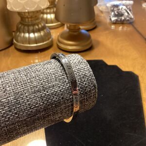 Shiny Silvertone Message Bangle Bracelet